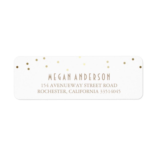 Gold Confetti Elegant White Wedding Label (Front)