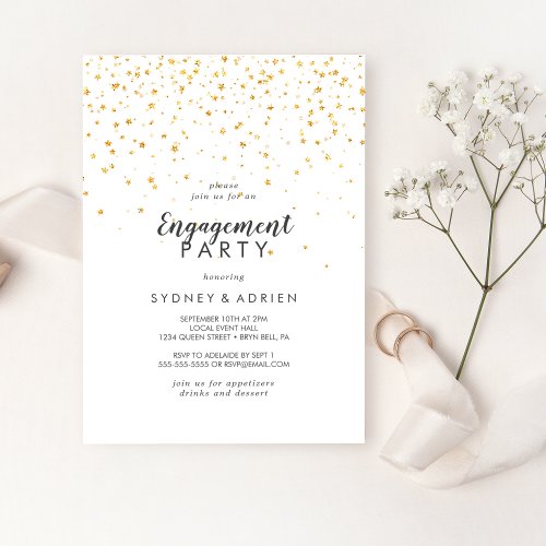 Gold Confetti Engagement Party Invitation