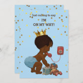 Gold Confetti Ethnic Prince on Phone Baby Shower Invitation (Front/Back)