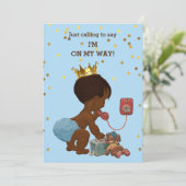 Gold Confetti Ethnic Prince on Phone Baby Shower Invitation (Standing Front)
