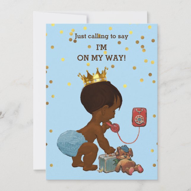 Gold Confetti Ethnic Prince on Phone Baby Shower Invitation (Front)