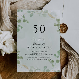 Gold Confetti Eucalyptus 50th Birthday Party Invitation