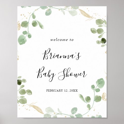 Gold Confetti Eucalyptus Baby Shower Welcome Poster