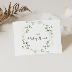 Gold Confetti Eucalyptus Foliage Bridal Party  Letterpress Thank You Card