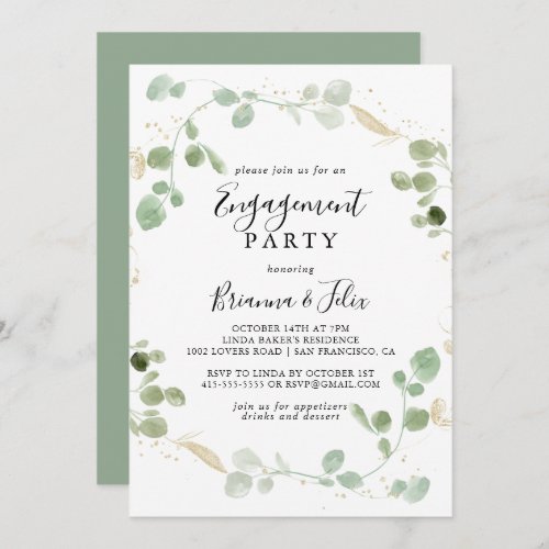 Gold Confetti Eucalyptus Foliage Engagement Party  Invitation