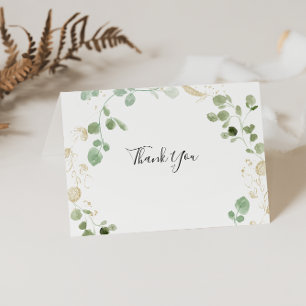 Gold Confetti Eucalyptus Foliage Folded Wedding  Letterpress Thank You Card