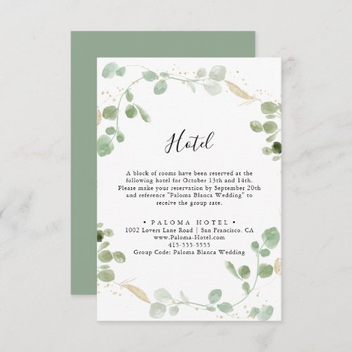 Gold Confetti Eucalyptus Foliage Hotel  Enclosure Card