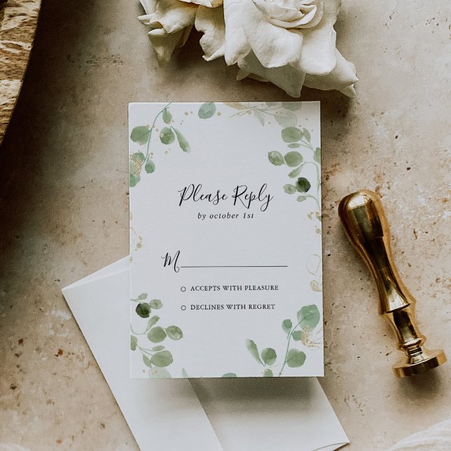 Gold Confetti Eucalyptus Foliage RSVP Card (Creator Uploaded)
