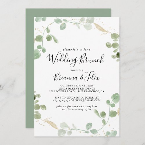 Gold Confetti Eucalyptus Foliage Wedding Brunch Invitation