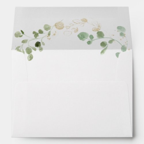 Gold Confetti Eucalyptus Foliage Wedding  Envelope