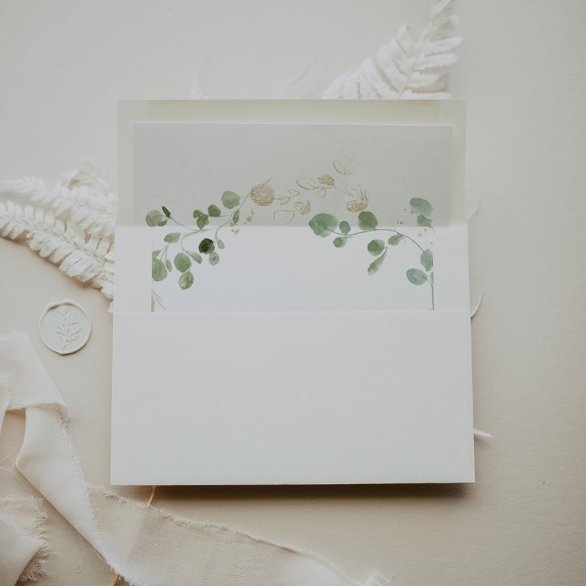 Gold Confetti Eucalyptus Foliage Wedding  Envelope (Creator Uploaded)