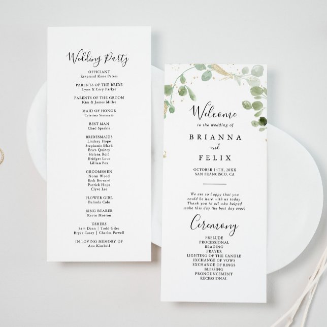 Gold Confetti Eucalyptus Foliage Wedding  Program (Creator Uploaded)