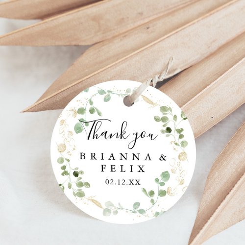 Gold Confetti Eucalyptus Thank You Wedding Favor  Classic Round Sticker