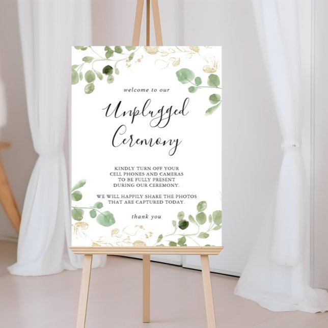 Gold Confetti Eucalyptus Unplugged Ceremony Sign (Creator Uploaded)