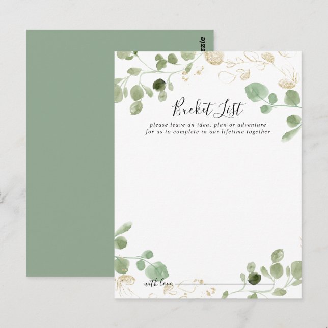 Gold Confetti Eucalyptus Wedding Bucket List Cards (Front/Back)