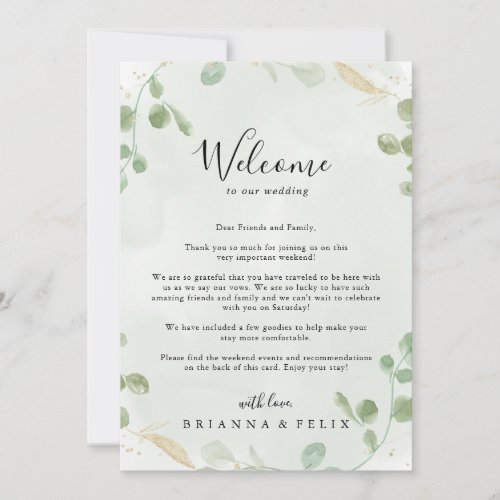 Gold Confetti Eucalyptus Wedding Welcome Letter