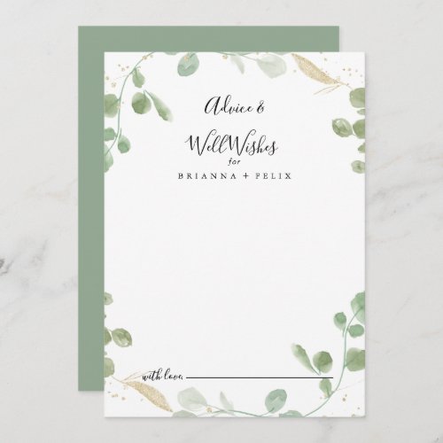 Gold Confetti Eucalyptus Wedding Well Wishes  Advice Card