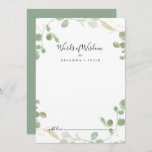 Gold Confetti Eucalyptus Wedding Words of Wisdom  Advice Card<br><div class="desc">This gold confetti eucalyptus wedding words of wisdom advice card is perfect for a rustic wedding. The design features watercolor eucalyptus green foliage with gold confetti. These cards are perfect for a wedding, bridal shower, baby shower, graduation party & more. Personalize the cards with the names of the bride and...</div>