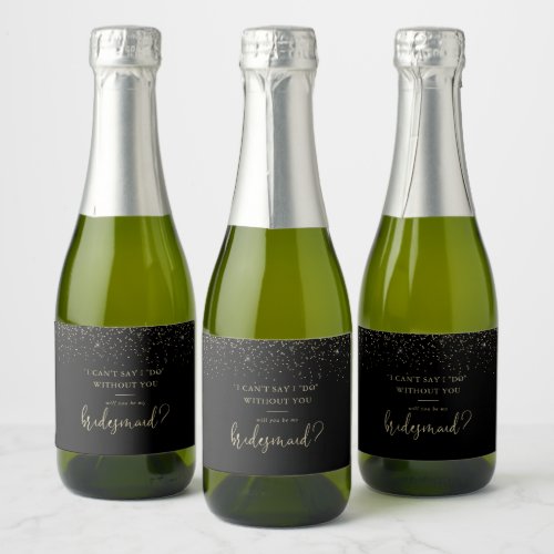 Gold Confetti Fancy Script Bridesmaid Proposal  Sparkling Wine Label