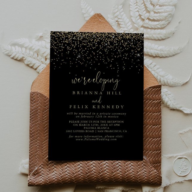 Gold Confetti Fancy Script Elopement Reception  Invitation (Creator Uploaded)