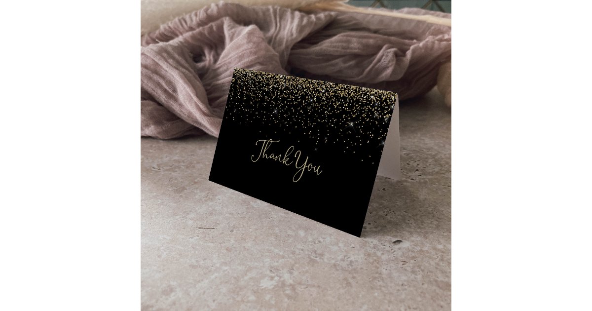Gold Confetti Fancy Script Folded Wedding Thank You Card | Zazzle