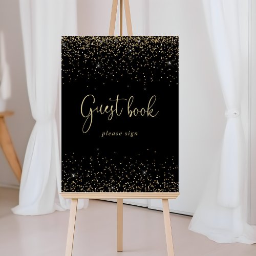 Gold Confetti Fancy Script Guest Book Sign