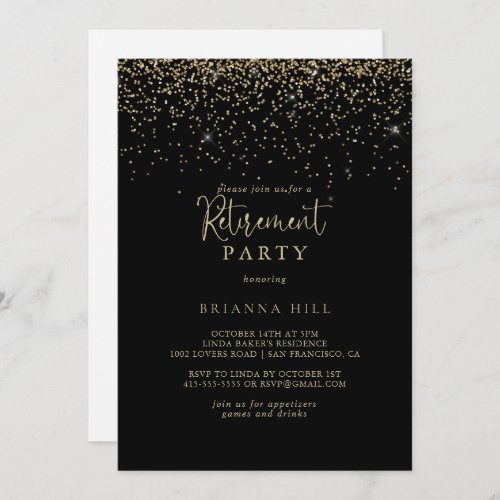 Gold Confetti Fancy Script Retirement Party   Invitation