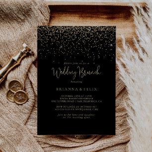 Gold Confetti Fancy Script Wedding Brunch Invitation