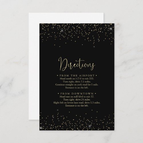 Gold Confetti Fancy Script Wedding Directions    Enclosure Card