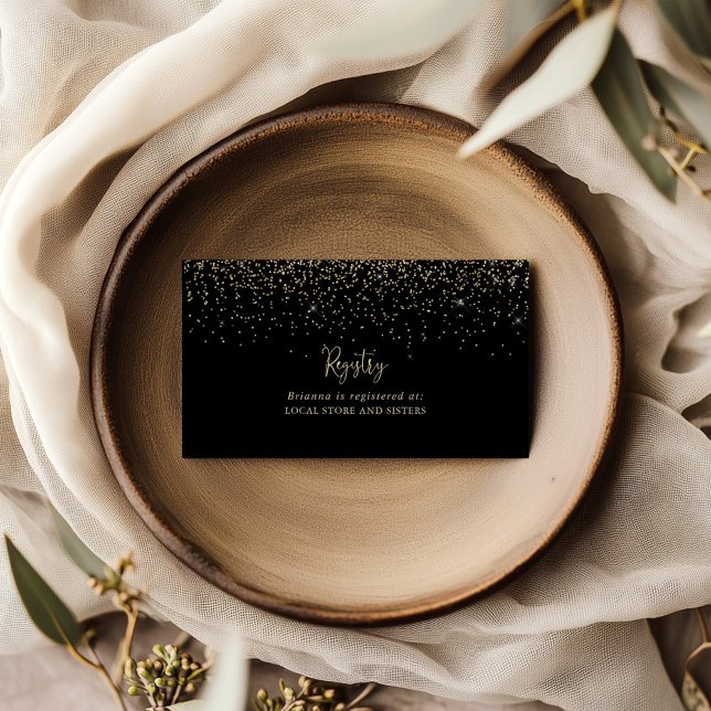 Gold Confetti Fancy Script Wedding Gift Registry  Enclosure Card (Creator Uploaded)