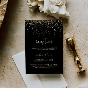 Gold Confetti Fancy Script Wedding Reception Enclosure Card