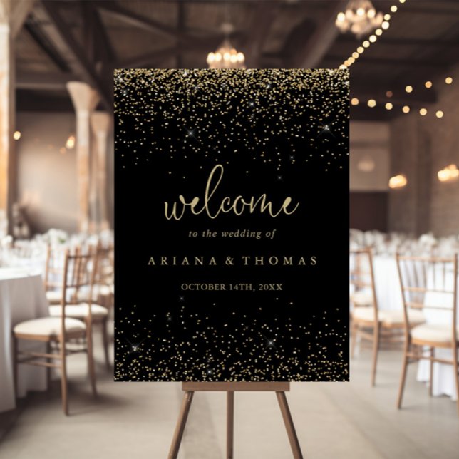 Gold Confetti Fancy Script Wedding Welcome Sign (Creator Uploaded)