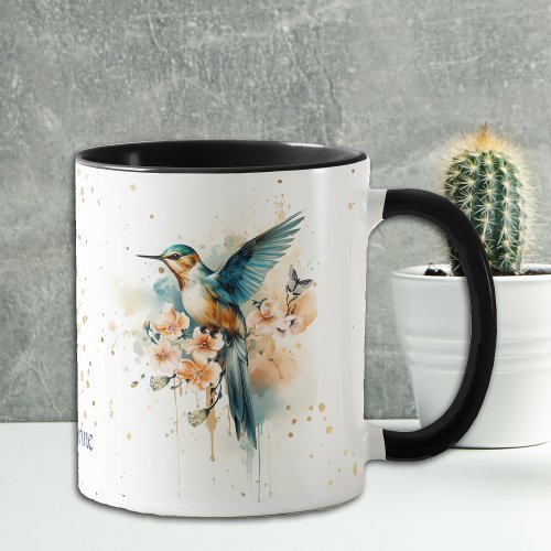 Gold Confetti Fantasy Hummingbird Mug