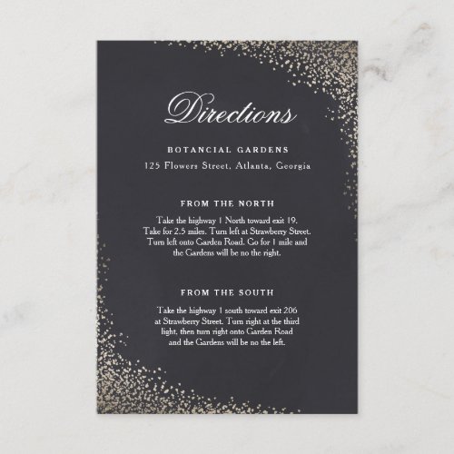 Gold confetti faux foil wedding directions card
