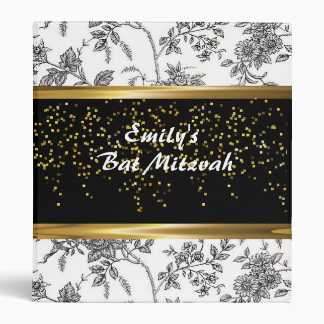 Gold Confetti, Faux Gold Ribbon, Custom 3 Ring Binder (Front)