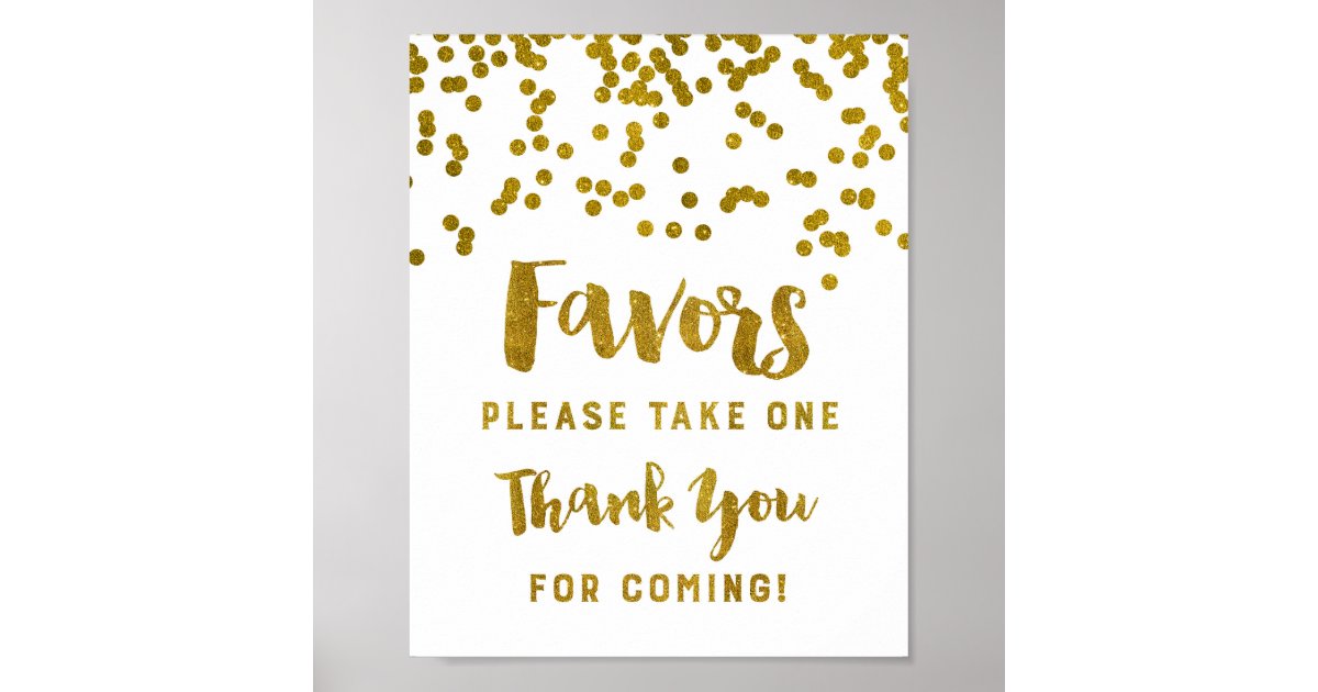 Gold Confetti Favors Sign Thank You For Coming Zazzle Com