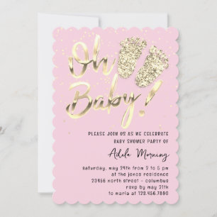 Gold Confetti Feet Baby Girl Shower Script Pink Invitation