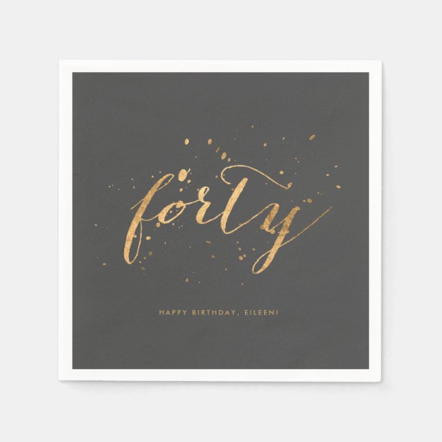 Gold Confetti Forty 40th Birthday Party Napkins (Front)