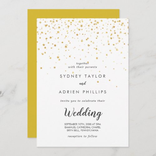 Gold Confetti Front and Back Wedding Invitation