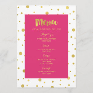 Gold Confetti Fuchsia Hot Pink Wedding Menu