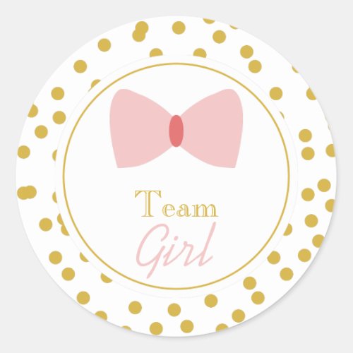 Gold Confetti Gender Reveal Bow Team Girl Classic Round Sticker