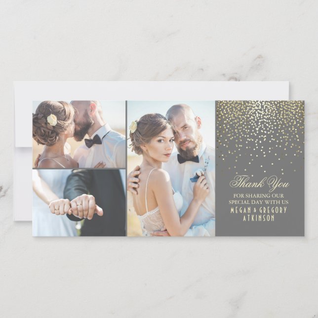 Gold Confetti Glamour Wedding Thank You Card (Front)