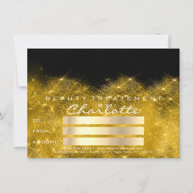 Gold Confetti Glitter Beaty Salon Certificate Gift (Front)