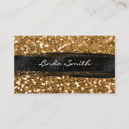 Gold Confetti Glitter Black Brush Strokes Business Card