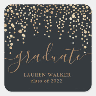 gold confetti glitter black graduate Sticker