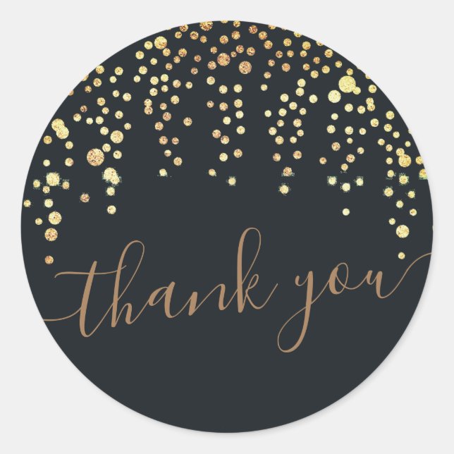 gold confetti glitter black thank you Sticker (Front)