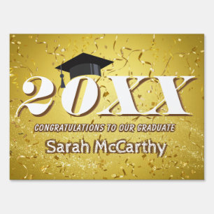 Gold Confetti Glitter Class of 2025 Graduation Cap Sign