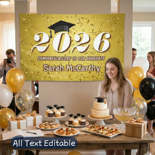 Gold Confetti Glitter Class of 2026 Graduation Cap Banner