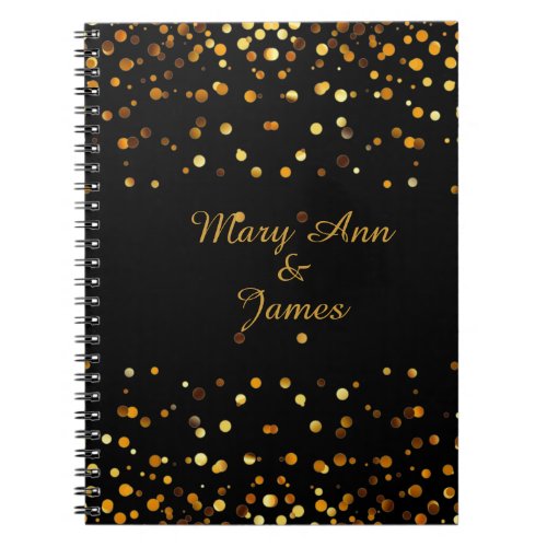 Gold Confetti Glitter Faux Foil Black craft Notebook