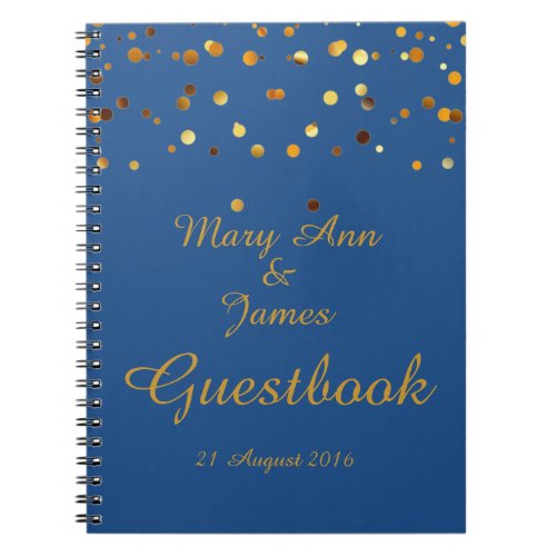 Gold Confetti Glitter Faux Foil Blue Guest Notebook